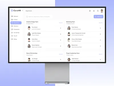 CoreHR - Departments cleandesign dashboard hr hrmanagement simple design uidesign