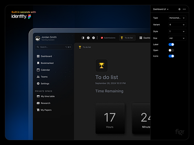 Productivity Dashboard - Made using Identity calendar calls clean dark theme dashboard dashboard ui design desktop meeting minimal productivity schedule tasks teams time to do list ui ui design ux work