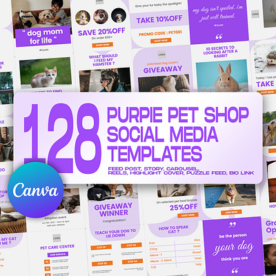 128 Purpie Pet Shop Social Media Templates canva template graphic design instagram feed instagram post instagram post template instagram stories template instagram templates pet care pet shop pet shop instagram pet shop social media social media ads social media banner social media pack social media templates