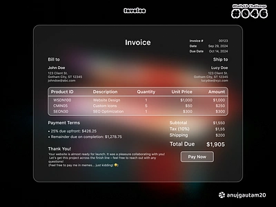 #DailyUI Challenge #046 : Invoice 046 46 bill cleanui creativedesign dailyui dailyui046 design designtrends dribbble graphic design interactiondesign invoice minimaldesign modernui ui ux visualdesign