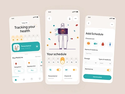 Medicine Reminder Mobile App app app design doctor health health app healthcare illustration medical medicine medicine app mobile mobile design reminder app schedule ui ux