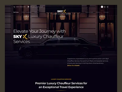 SkyX - Luxury Chauffeur Services Website 2024 booking branding cab car chauffeur clean dark elegant landing page logo luxury minimal modern taxi transport travel ui ux web design