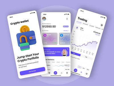 Crypto Wallet App Design UI app design banking app bitcoin blockchain crypto app ui crypto mobile apps crypto wallet app cryptocurrency currency ethereum finance app ios mobile app trust wallet ui ui design wallet wallet mobile app