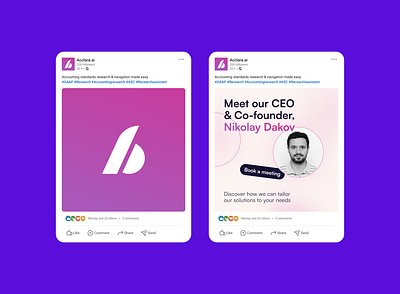 Acclara.ai Socials acclara ai brandidentity branding instagram linkedin logo logomark onlogo purple social cover social media design social post socials