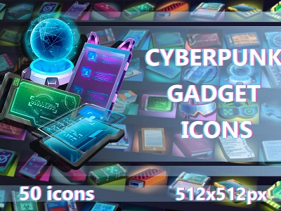 Cyberpunk Gadget Game 512×512 Icons 2d art asset assets design game game assets gamedev icon icone icons illustration indie indie game mmo mmorpg rpg sci fi science fiction ui