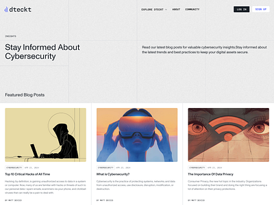 Dteckt — Insights articles blog cards cybersecurity design desktop digital featured grid insights layout navbar posts product design security tiles ui ux web website