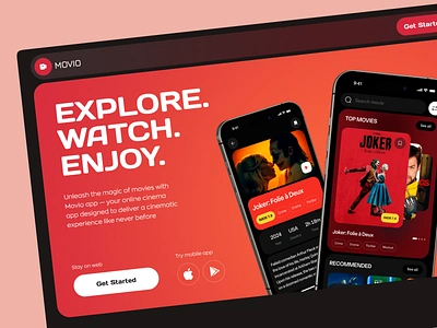 Online Cinema App Landing page app landing page best app design best web design black website cinema app cool website creative website modern ui online cinema ui ui design ui ux ui ux design ux web design web interface design web ui web ui design webdesign