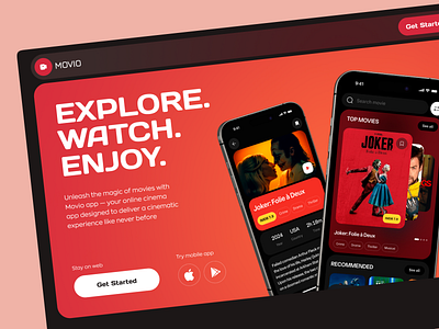 Online Cinema App Landing page app landing page best app design best web design black website cinema app cool website creative website modern ui online cinema ui ui design ui ux ui ux design ux web design web interface design web ui web ui design webdesign