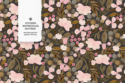 October Watercolor Pattern fabrics flowers seamless pattern watercolor