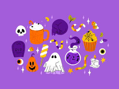 Halloween set 8 cartoon character collection concept cute design flat halloween illustration season set spooky sticker vector