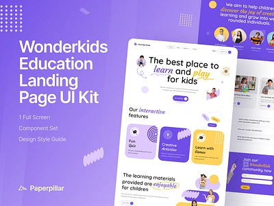 Wonderkids - Education Landing Page UI Kit branding clean community design desktop download figma freebies homepage illustration landing page layout responsive typography ui ux website whitespace