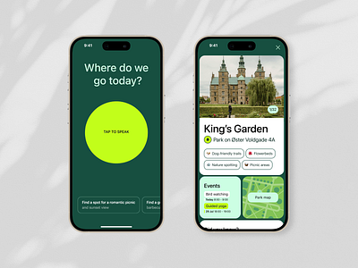 Personal city guide ai animation app assistant flod graphic design green motion graphics nature park ui