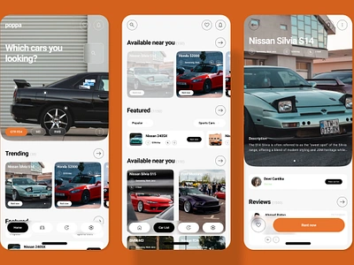 Poppa - Car Rent App application apps automobile car design driving finding layout rent rental service transport transportation ui ux