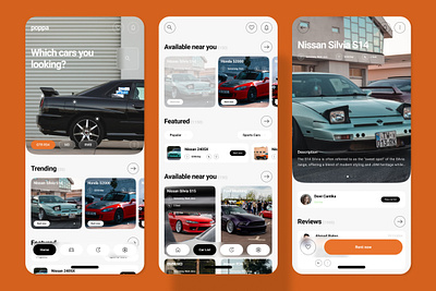 Poppa - Car Rent App application apps automobile car design driving finding layout rent rental service transport transportation ui ux