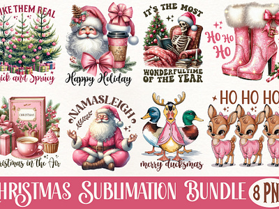 Pink Christmas Sublimation PNG Bundle animation app branding design graphic design illustration logo ui vector