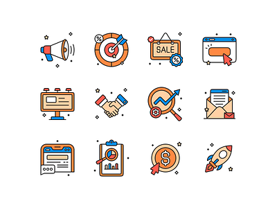 Marketing & Promotion Icons advertising icons badge sale business icons call to action colored icons colored outline email marketing graphic design handshake icon design marketing design marketing icons minimalistic icons pay per click product launch promotion icons seo icons target audience vector icons web icons