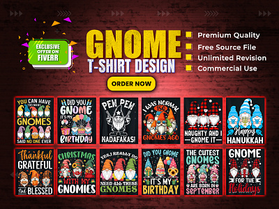 Gnome T-Shirt Design Bundle. branding christmas t shirt custom tshirt design design gnome tshirt design graphic design illustration merch by amazon tshirt tshirtdesignvector typography