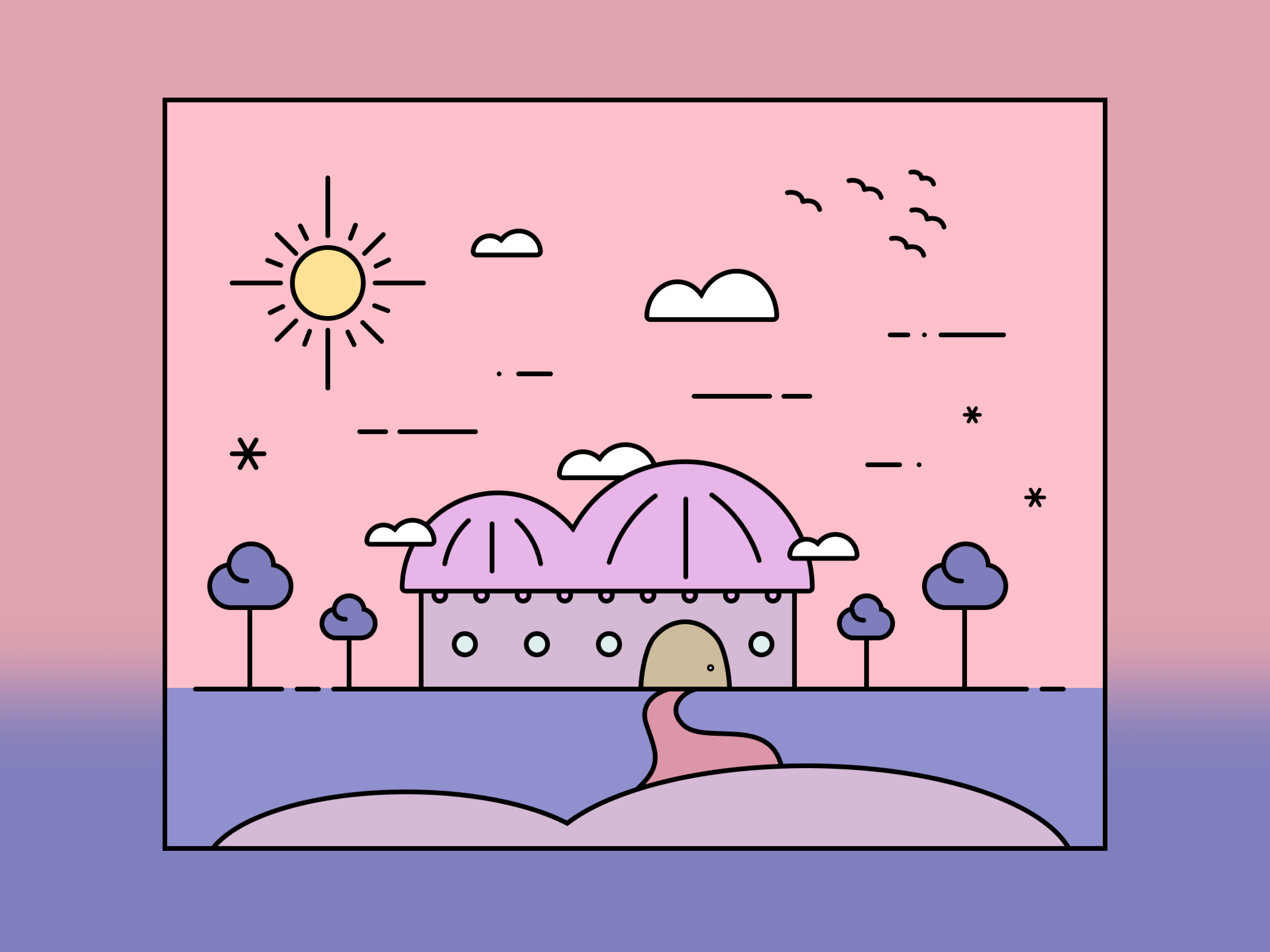 Illustration - Mysterious Building architecture design fantasy figma flat illustration illustration landscape line drawing night and day vector vector line drawing