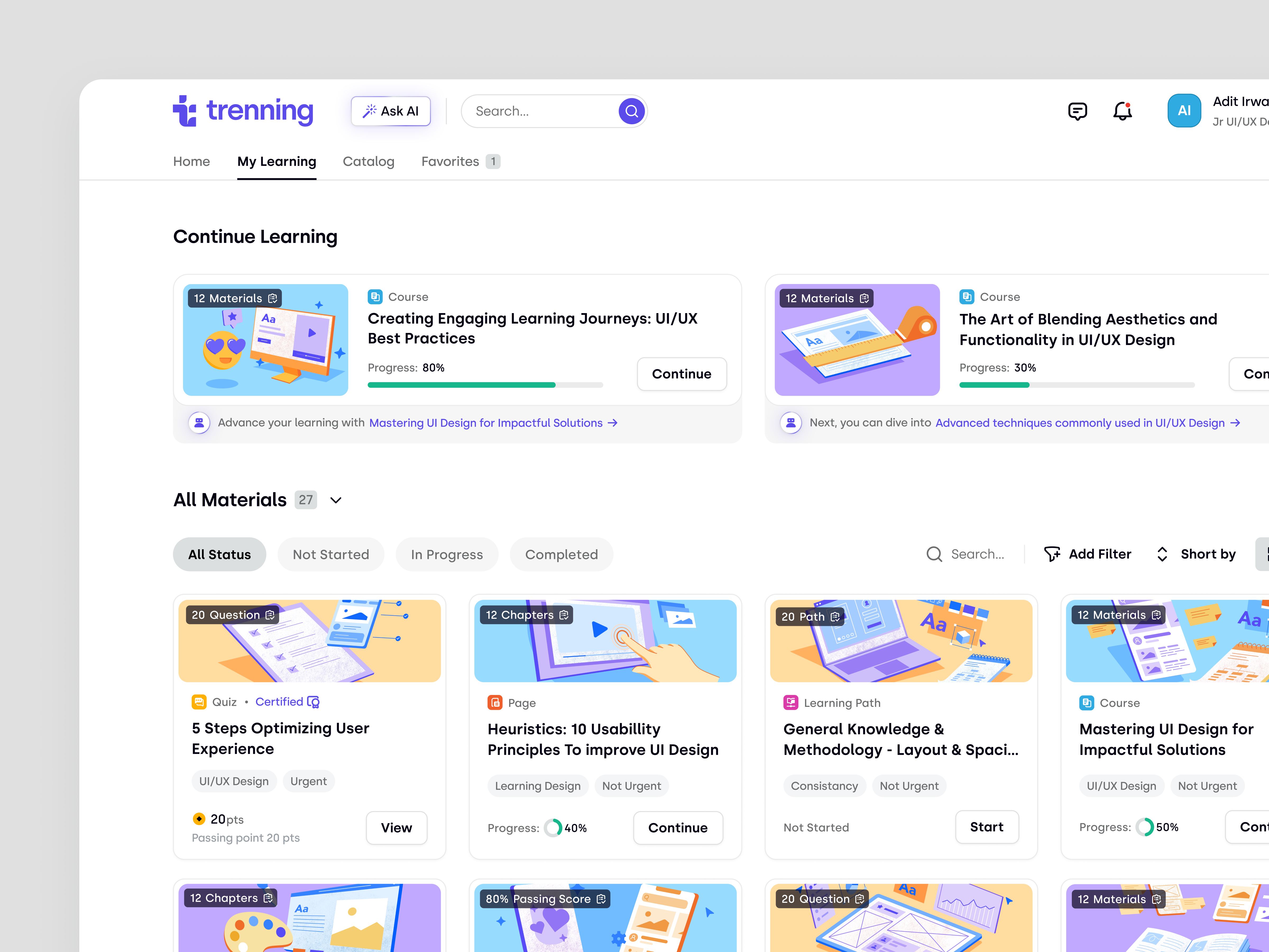 Trenning - Learner Course Material Management in a SaaS LMS course education education platform knowledge base learning management system learning material lms product design saas saas design staff training student study team training training ui ux web app web design wiki