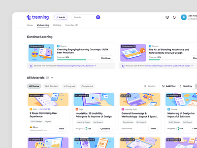 Trenning - Learner Course Material Management in a SaaS LMS course education education platform knowledge base learning management system learning material lms product design saas saas design staff training student study team training training ui ux web app web design wiki