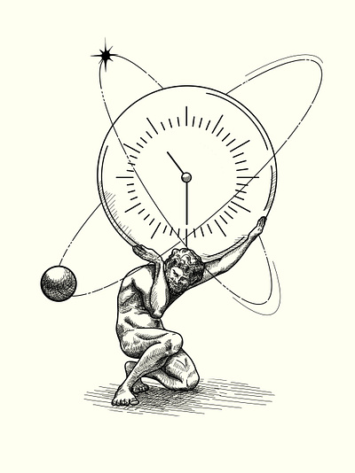 Titan with clock character illustration procreate