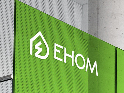 Line Logo for EHOM: Renewable Solar Energy Home System brand identity branding eco friendly electricity energy geometric graphic design green home house leaf letter e line logo logo design minimalist power smart home startup sustainable energy visual identity