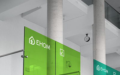 Line Logo for EHOM: Renewable Solar Energy Home System brand identity branding eco friendly electricity energy geometric graphic design green home house leaf letter e line logo logo design minimalist power smart home startup sustainable energy visual identity