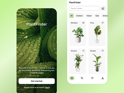 PlantFinder - Mobile App clean design graphic green grid home icons ios minimalistic mobile plant search splash screen tiles ui ux