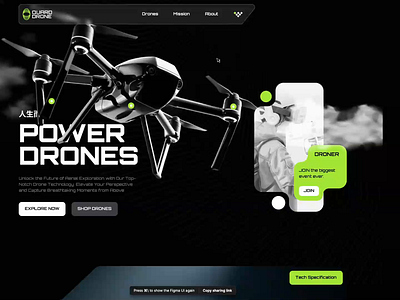 QUARD DRONE - HOMEPAGE (Freebie) advance animation bold cloud concept dark design drone figma free freebie future futuristic homepage mockup motion motion graphics prototype web website