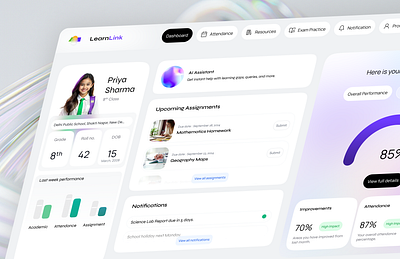 Student Educational Dashboard UI Design 3d ai branding clean dashboard design education edutech graphic design interface logo minimal motion graphics new study ui ui ux web webdesign website