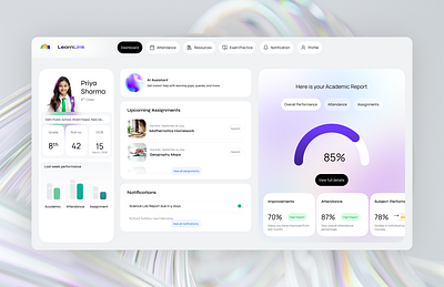 Student Educational Dashboard UI Design 3d branding color dashboard design education edutech graphic design interface logo motion graphics school study ui ui ux web webdesign website