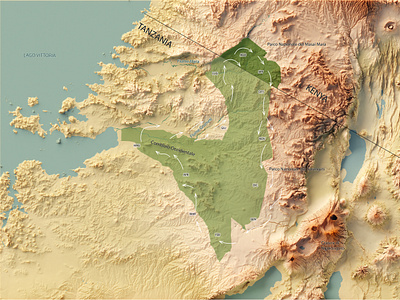 Four maps for a travel magazine : Tanzania 3d 3d map africa artdata blender 3d cartography cartography art custom map data visualization digital art geography geospatial data graphic design illustration map map design poster design shaded relief tanzania