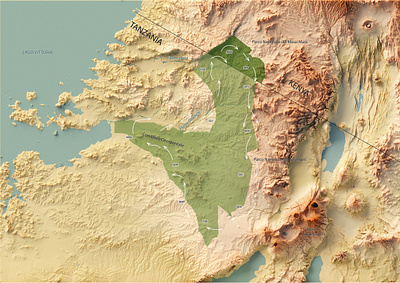 Four maps for a travel magazine : Tanzania 3d 3d map africa artdata blender 3d cartography cartography art custom map data visualization digital art geography geospatial data graphic design illustration map map design poster design shaded relief tanzania