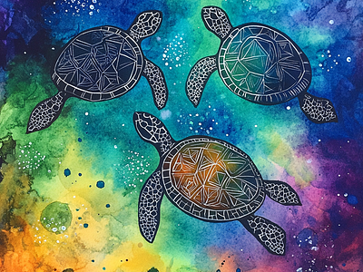 Floating Turtles in Cosmic Waters abstract ai ai art graphic illustration