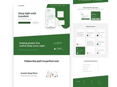 LunaRest - Sleep Analytics Landing Page design ui ux web