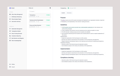 Ethos AI - AGI Ethics Management Tool ai app colors design editor product design sidebar webapp