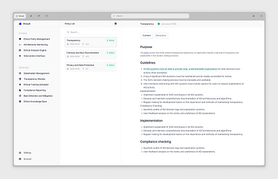 Ethos AI - AGI Ethics Management Tool ai app badges colors design detection editor lint list product design sidebar text webapp