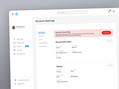 Account Settings app design ui ux website