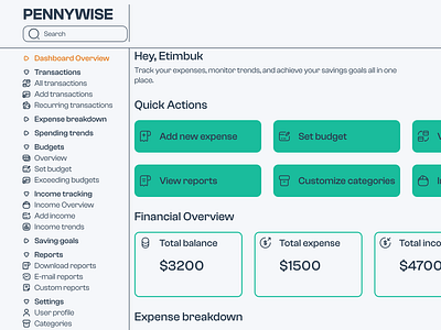 PENNYWISE - Expense tracker dashboard barchart dashboard dashboard design figma landing page tracker ui uiux design web design