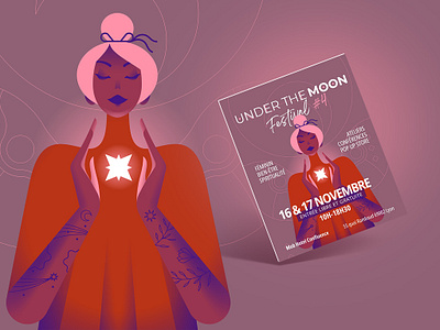 Under The Moon Festival Key Visual character colors esoteric flat illustration inclusive minimalist moon peace self love spiritual star tattoo vibes witchy woman