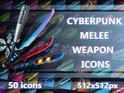 Cyberpunk Melee Weapon Game Icons 2d art asset assets craftpix cyberpunk game game assets gamedev icon icons illustration indie indie game melee rpg set ui weapon weapons