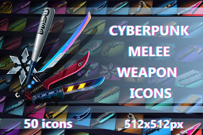 Cyberpunk Melee Weapon Game Icons 2d art asset assets craftpix cyberpunk game game assets gamedev icon icons illustration indie indie game melee rpg set ui weapon weapons