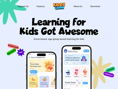 Kidzz Learn | Making Every Lesson Exciting branding child learning app class clean colourful courses education app edutech elearning ios app kiddz learning app learn lesson lesson app mobile app online study uiux