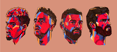 Liverpool - Top 4 Portraits character fc liverpool football football illustrated football portraits footballers illustrated soccer illustration illustrator liverpool people players portrait portrait illustration portraits procreate soccer soccer portraits