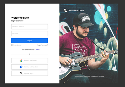 Composable Cloud - Sign up Page ai app ui design landing page log in login screen minimal design music sign up sign up flow ui ui design uiux design user experience web design web ui website