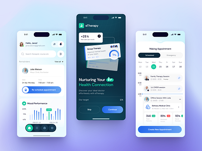 eTherapy - Mobile for Healthcare app app design app ui design application application ui design health app interface ios ios app iphone app mobile app developer mobile ui product service startup ui uiux ux