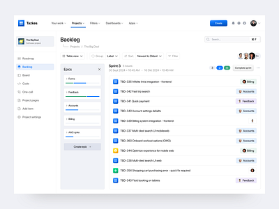 Tazkes - Backlog [Task Management Dashboard] backlog blue clean company dashboard layout management modern popular progress project studio task task management trending uiux work