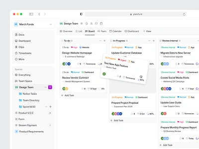 Planify - Kanban/Board View board board view clean dashboard dashboard kanban kanban view product design project management task task management dashboard