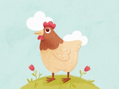 Happy Hen 2d animals chicken cute drawing farm happy hen illustration