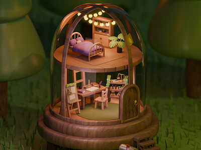 Mysterious house in the forest 3d 3dart 3dartist 3dblender 3dmodel 3dmodeler 3dmodeling 3dmodels alchemy autumn cute3d cuteart digitalart flasks forest house isometricart light mysterious plants